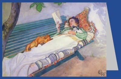 Carl Larsson. Lesende Frau auf einer Gartenbank..., 1913