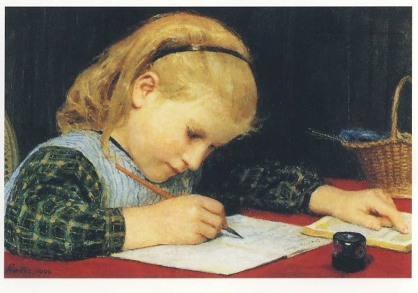 Albert Anker. Schreibendes Mädchen, 1904. KK