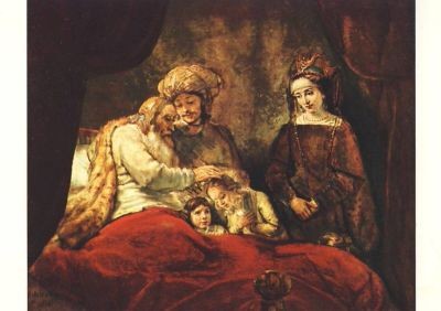 Rembrandt. Jakob segnet seine Enkel. KK