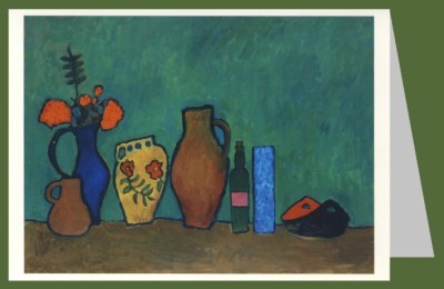 Gabriele Münter. Stillleben mit Vase, Flaschen ...., 1908/09