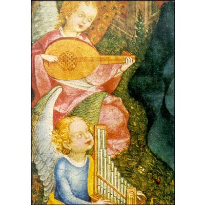 Lochner, S. Maria i.d. Rosenlaube, Musizier. Engel, links