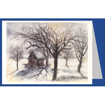 Wolfram Paul. Winterlandschaft mit Holzhütte, 1992