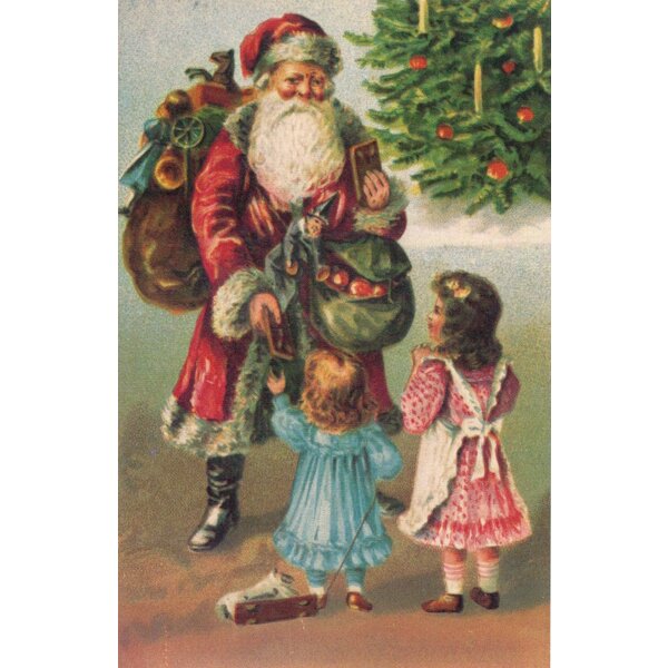D.Weihnachtsmann verteilt Lebkuchen.Altes Motiv um 1900.KK