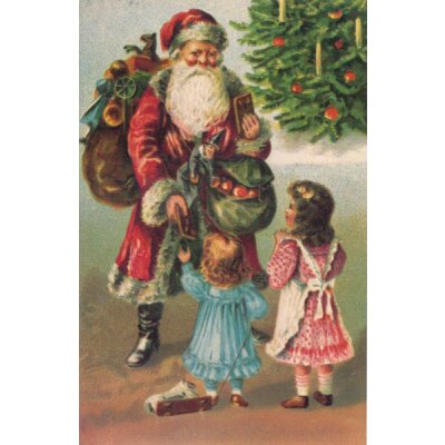 D.Weihnachtsmann verteilt Lebkuchen.Altes Motiv um 1900.KK