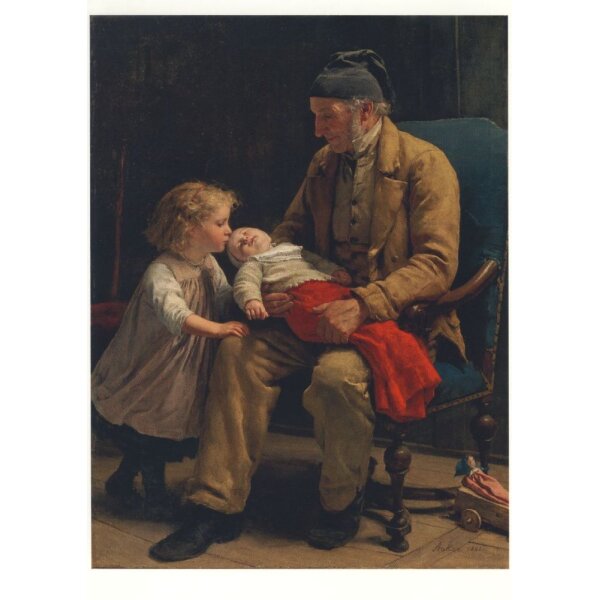 Albert Anker, Grossvater mit zwei Enkelkindern, 1881