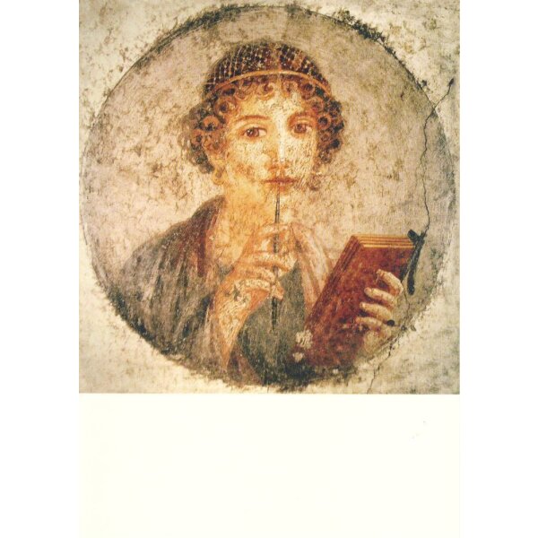 Pompeijanisches. Schreibendes Mädchen. Fresko