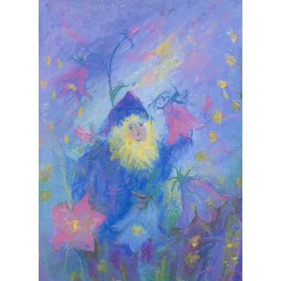 Elke Bühler. Kleiner Zwerg bei Glockenblumen