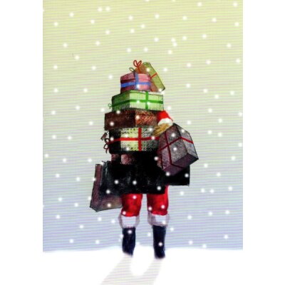 Gary Waters. Weihnachtsmann mit Stapel von Geschenken