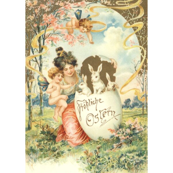 Historische Kunstkarte. Hasen - Ostergrüsse