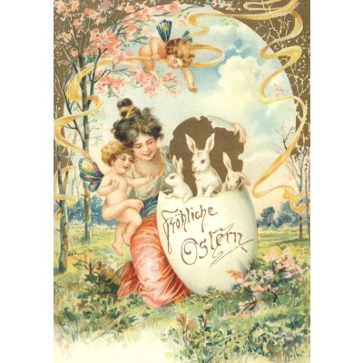 Historische Kunstkarte. Hasen - Ostergrüsse