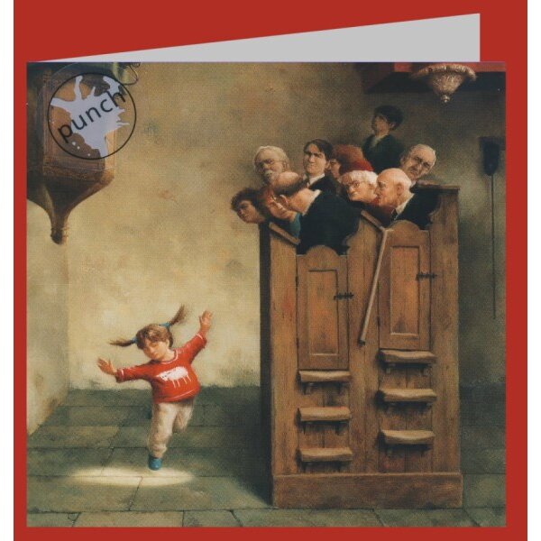 Marius van Dokkum. Tanzend in der Kirche. 10x10cm