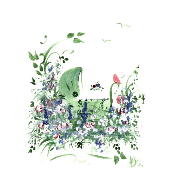 Hildegard Seeger. Geburt - Grüner Kinderwagen mit Vogel, 2019