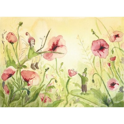Karin Greisner. Elfen auf einer Blumenwiese