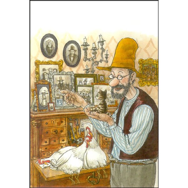 Sven Nordqvist. Pettersson mit Findus in der Hand