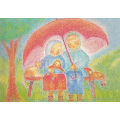 Ruth Elsässer. Regenschirm mit Ruth und Hans