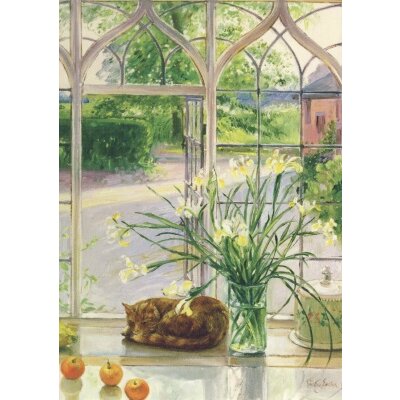 Timothy Easton. Schwertlilien mit schlafender Katze, 1990