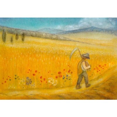Ruth Elsässer. August - Kornfeld mit Bauer
