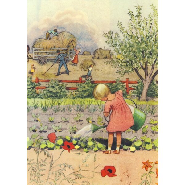 Beskow, E. Mädchen bei der Gartenarbeit