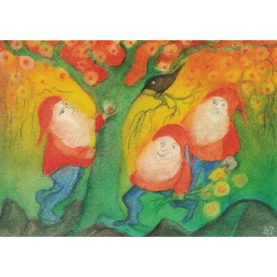 Scholzen-Gnad. Zwerge füttern den Vogel
