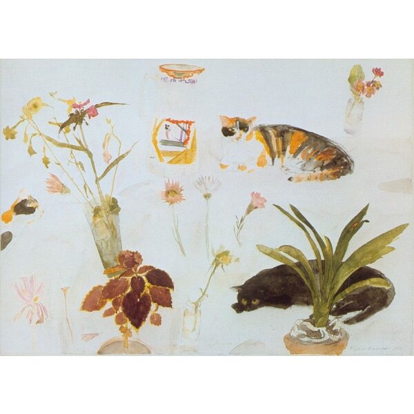 Elizabeth Blackadder. Katzen und Blumen