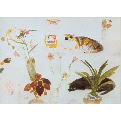 Elizabeth Blackadder. Katzen und Blumen