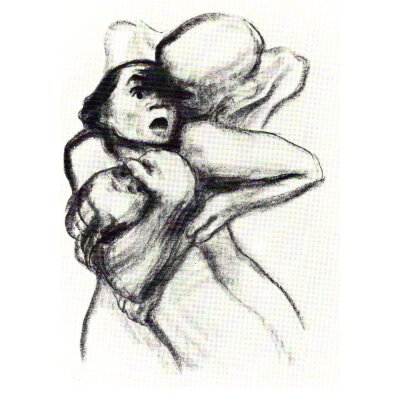 Käthe Kollwitz. Frau wird vom Tod gepackt, 1934/37