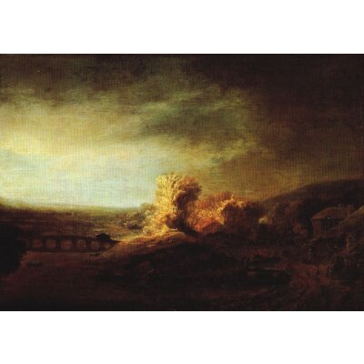 Rembrandt Harmensz van Rijn, Landschaft mit langer Bogenbrücke