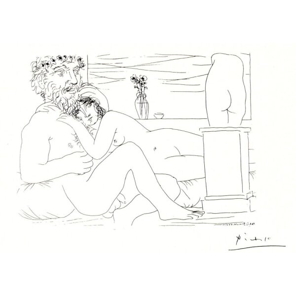 Pablo Picasso. Vor kleinem Torso ruhender Bildhauer, 1933