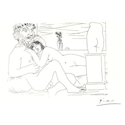 Pablo Picasso. Vor kleinem Torso ruhender Bildhauer, 1933