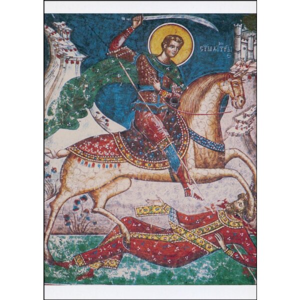 Byzantinisch. Hl. Dimitrie, den unreuen Riesen Lie tötend