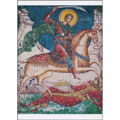Byzantinisch. Hl. Dimitrie, den unreuen Riesen Lie tötend