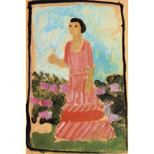 Modersohn-Becker. Junge Frau in zinnoberrotem Kleid