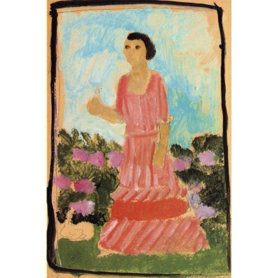 Modersohn-Becker. Junge Frau in zinnoberrotem Kleid