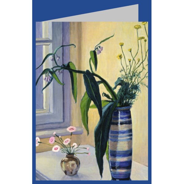 Gabriele Münter. Wallwurz und kleine rosa Nelken vor Fenster