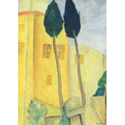 Amedeo Modigliani. Zypressen und Haus, 1919