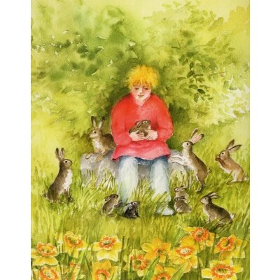 Christiane Lesch. Hasen mit Kind, Kunstdruck ca. A4