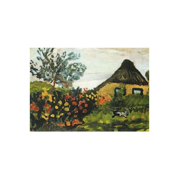Paula Modersohn-Becker. Bauernhaus mit Blumengarten u. Katze