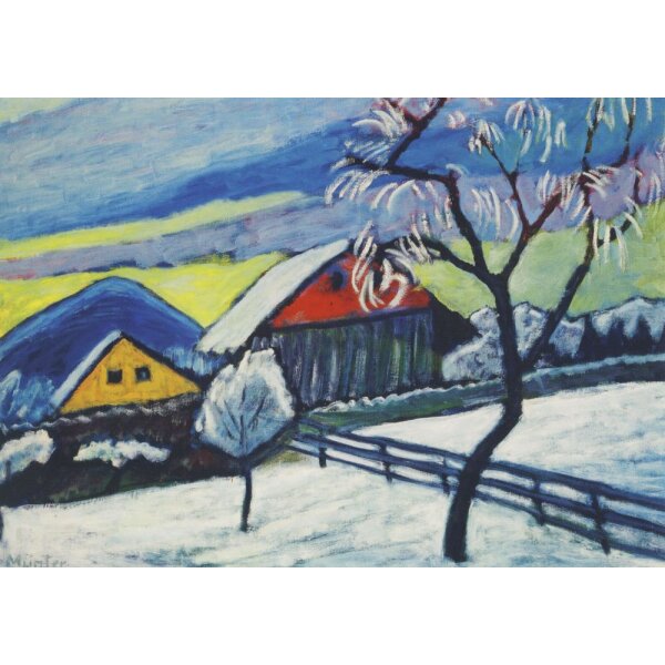 Gabriele Münter. Bauernhäuser im Winter, 1909
