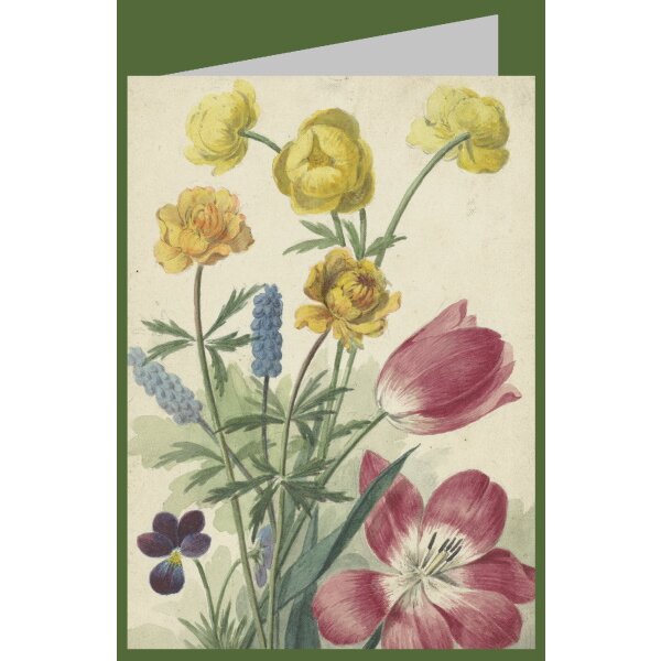 Willem van Leen. Blumenstrauß aus Tulpen, Veilchen, blauen Trauben, 1763