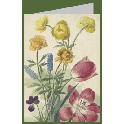 Willem van Leen. Blumenstrauß aus Tulpen, Veilchen, blauen Trauben, 1763