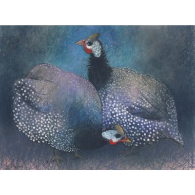 Loes Botman. Zwei Perlhühner, 2014 Pastell....