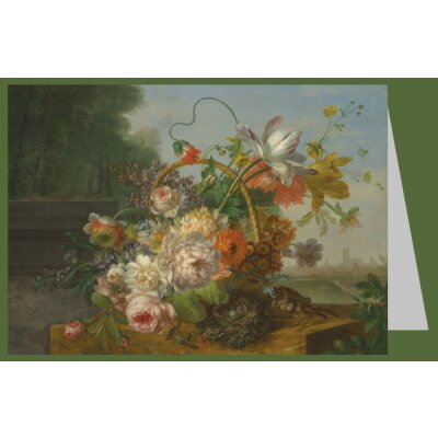 Willem van Leen. Blumen in einem Korb auf einer Leiste ...