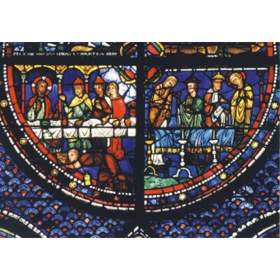 Chartres-Glasfenster. Salbung durch Maria Magdalena...