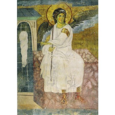 Byzantinisch. Engel am leeren Grab, Fresko 13. Jh.