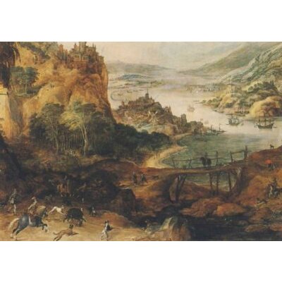 Joos de Momper. Flußlandschaft mit Eberjagd