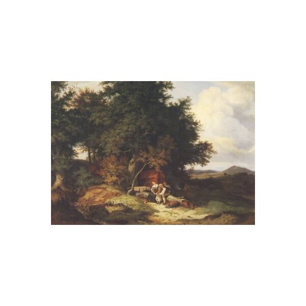 Adrian-Ludwig Richter. Herbstlicher Wald und Schäferfamilie