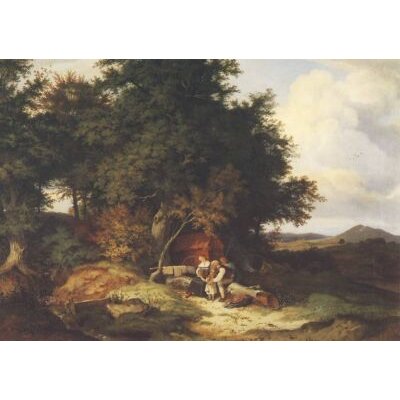 Adrian-Ludwig Richter. Herbstlicher Wald und Schäferfamilie