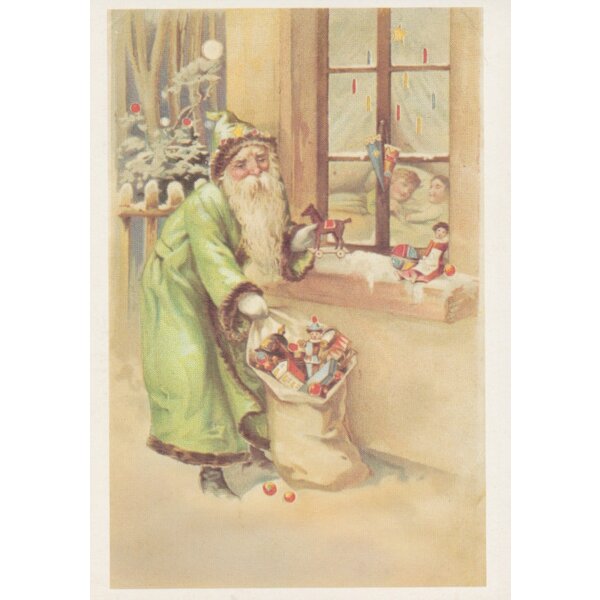 Der Weihnachtsmann am Fenster.  Altes Motiv um 1900