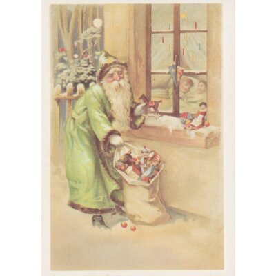 Der Weihnachtsmann am Fenster.  Altes Motiv um 1900