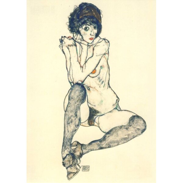 Egon Schiele. Sitzender weiblicher Akt mit aufgestützten. 1914